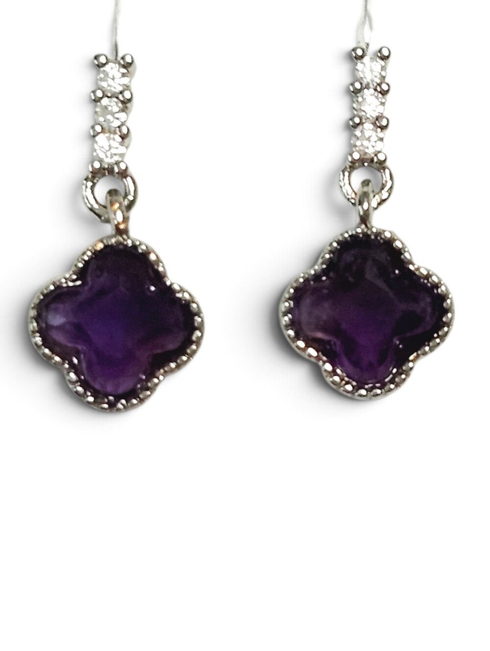 Amethyst Sterling Silver Clover Drop Earrings